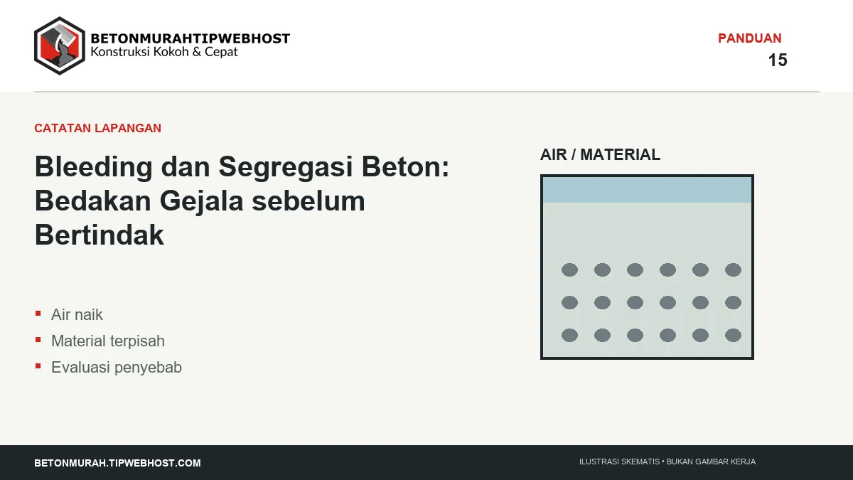 Ilustrasi Bleeding dan Segregasi Beton: Bedakan Gejala sebelum Bertindak berlogo Beton Murah Tipwebhost